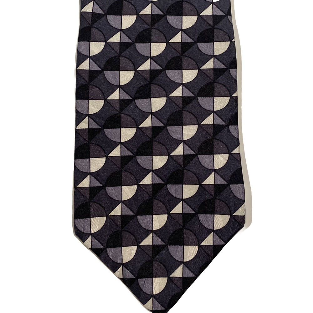 Mens Vintage 90s HENRY GRETHEL Classic Necktie Tie 100% Silk Geometric Black